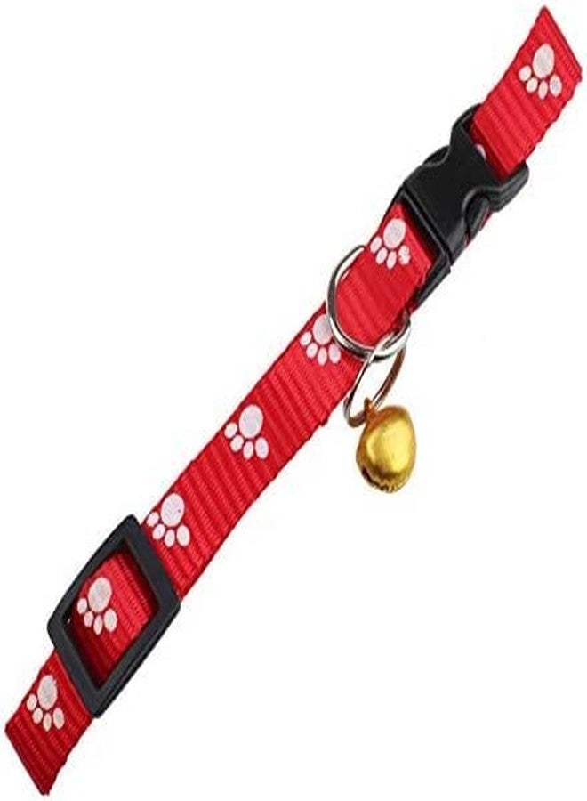 Pups&Pets Dog, Puppy, Cat & Kitten Buckle Paw Print Adjustable Pet Collar with Bell, X-Small Size 10 MM Nylon Collar Paw Printed Belt for Neck (Red) - Image 3